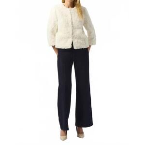 NEW JOSEPH RIBKOFF embroidered faux fur collarless jacket in vanilla